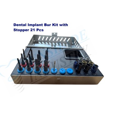 Dental Implant Bur Kit – 21 Pcs Titanium Coated Surgical Drill Set with Stoppers